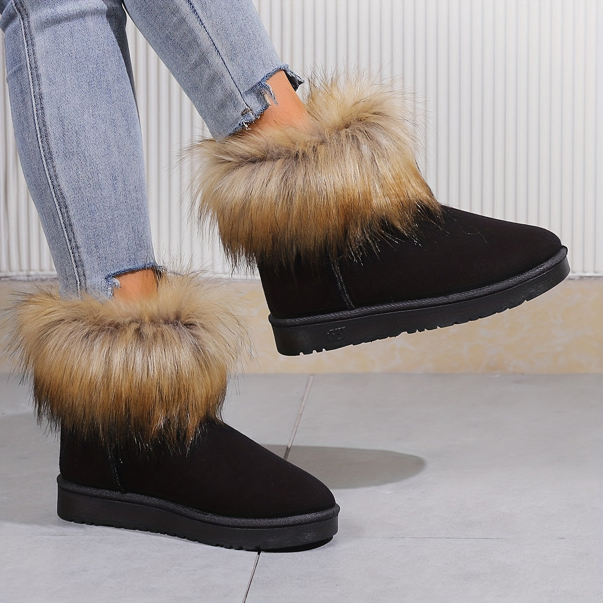 Women's Non-Slip Thick Fluffy Snow Boots Winter Warm Medium Tube Shoes