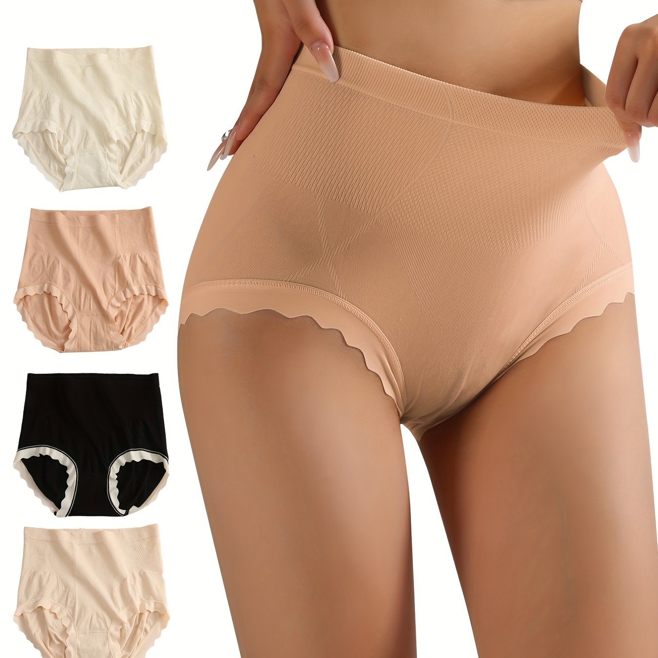 4pcs Scallop Trim Briefs Breathable Intimates Panties Women's Lingerie