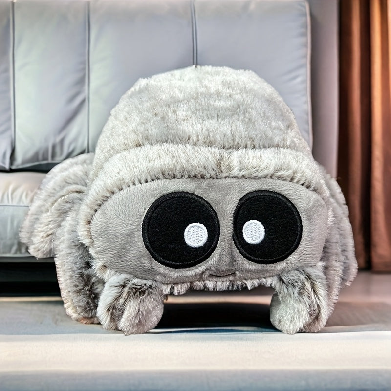 Gray Spider Plush Toy Soft Polyester Cartoon Doll Fluffy Eyes Legs Perfect Gift