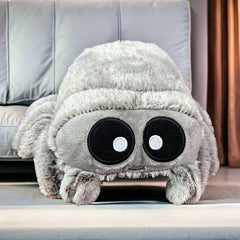 Gray Spider Plush Toy Soft Polyester Cartoon Doll Fluffy Eyes Legs Perfect Gift