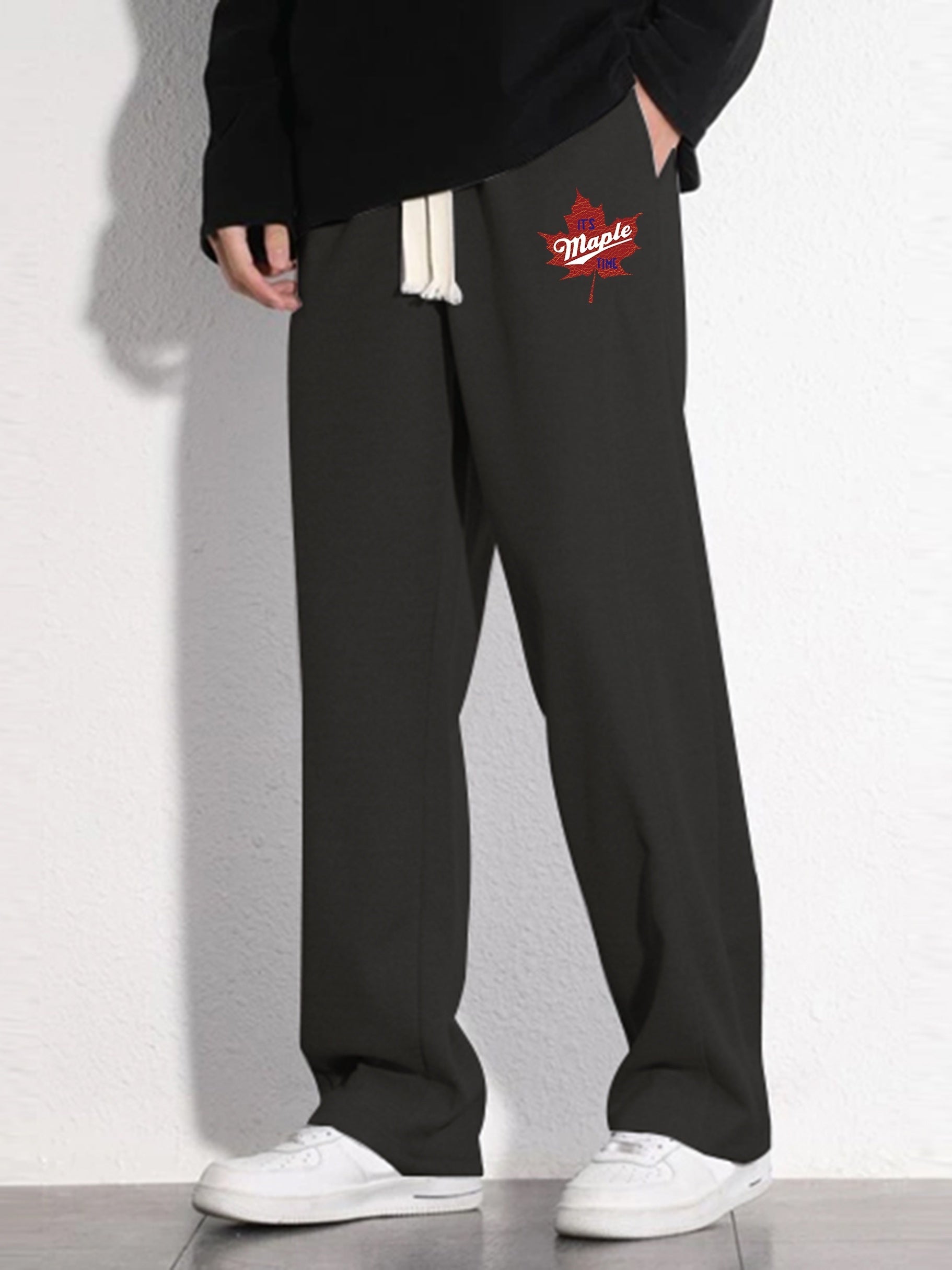 Leaf Pattern Mopping Trousers Men's Casual Loose Fit Pants
