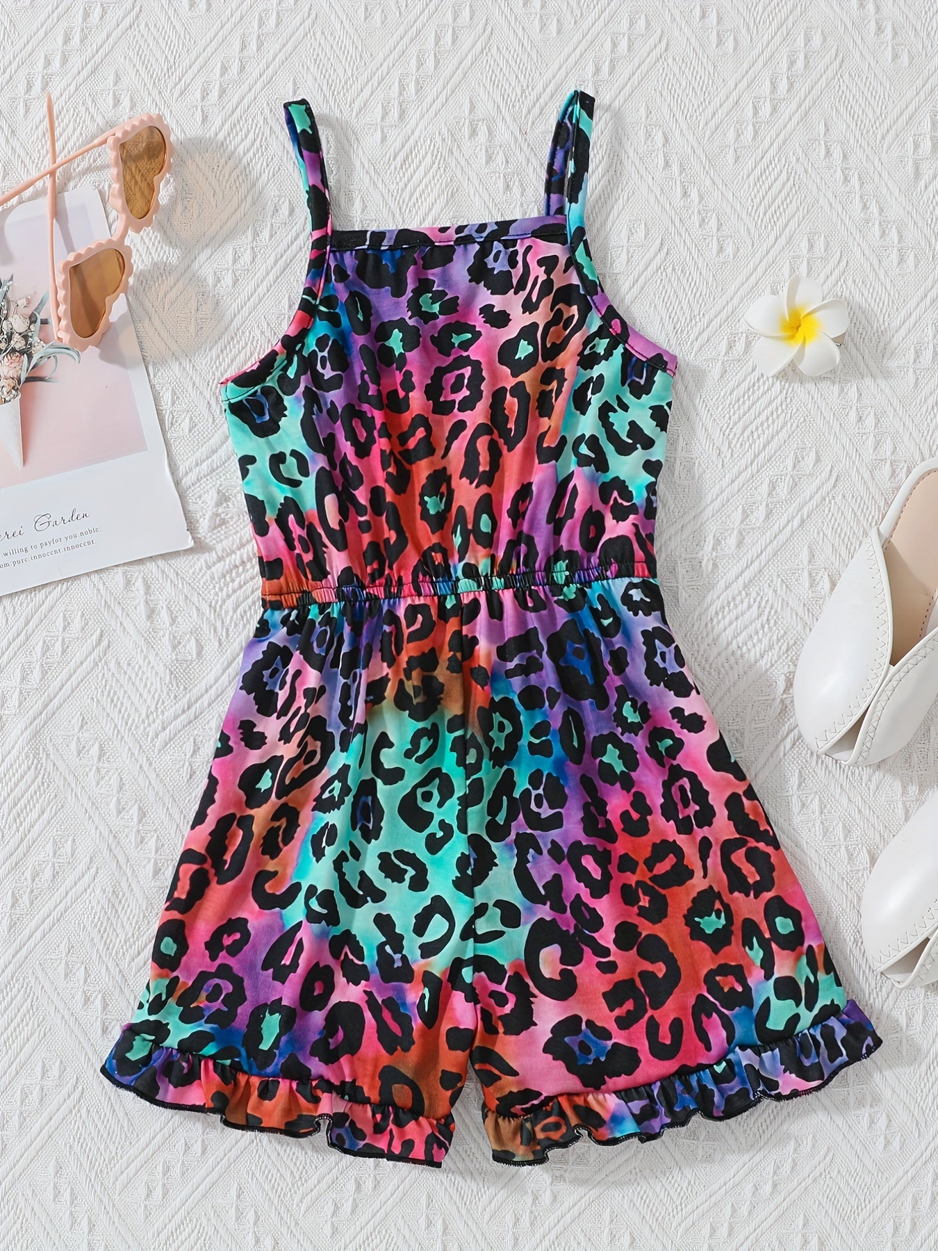 Girls Leopard Print Cami Romper Jumpsuit for Summer