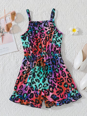 Girls Leopard Print Cami Romper Jumpsuit for Summer