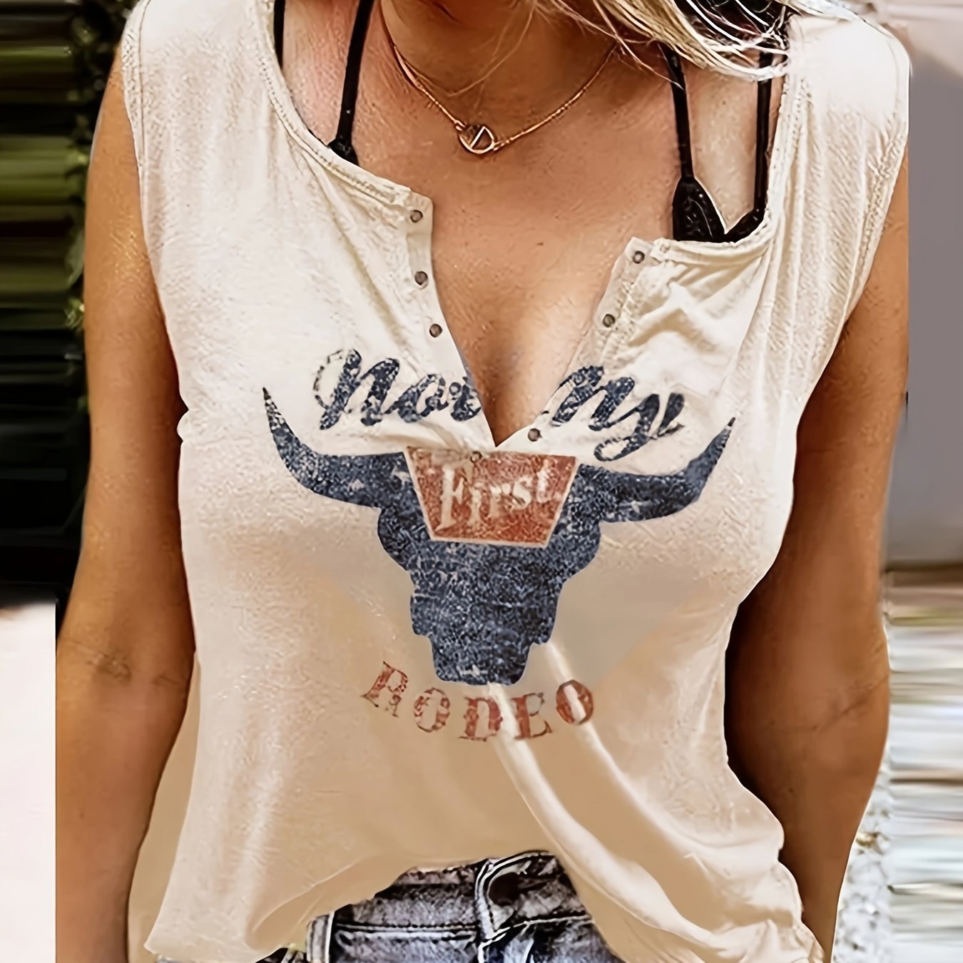 Highland Cattle & Letter Print Tank Top Women's Sleeveless Summer Casual Top