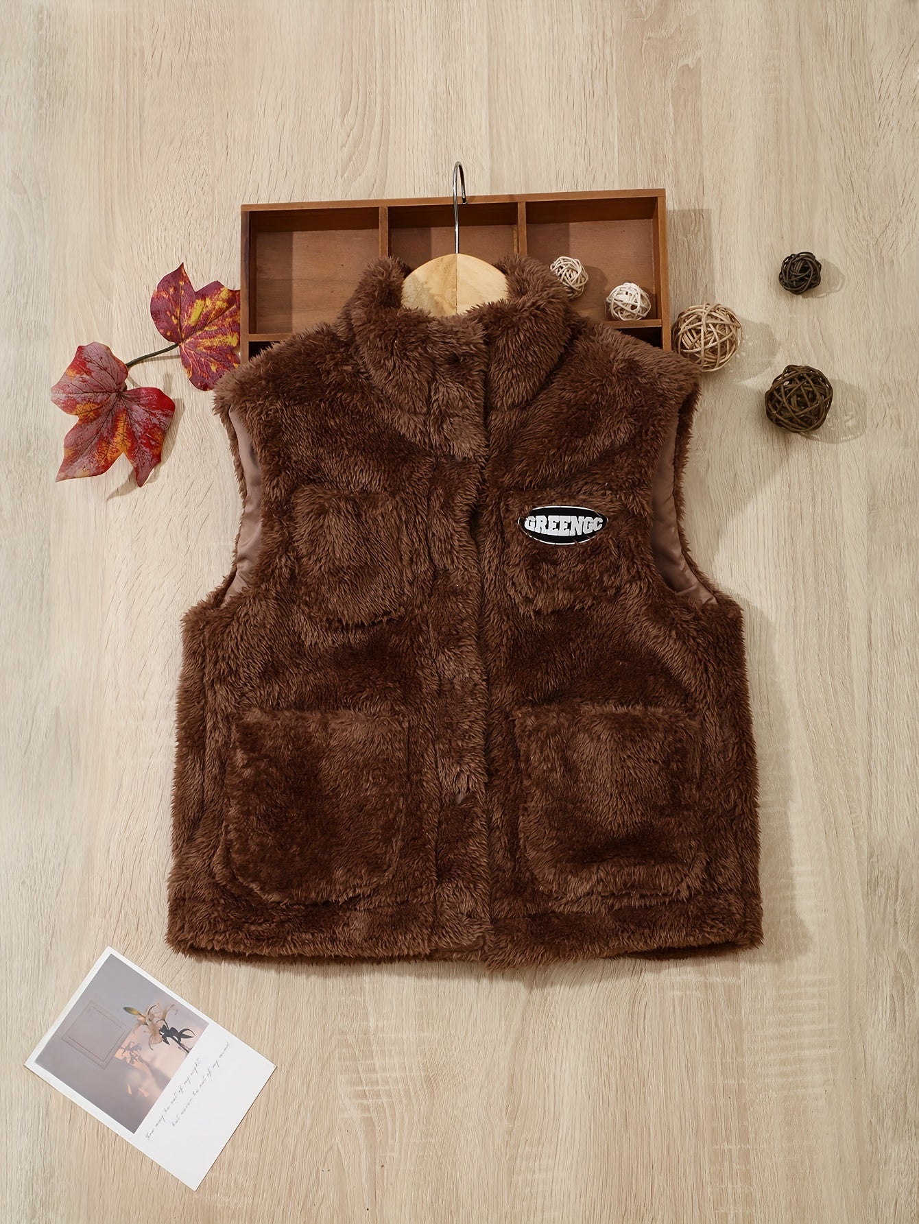 Boys' Warm Fleece Vest with Stand Collar for Fall Winter