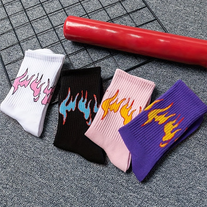 Flame Print Socks Breathable Street Mid Tube Socks Women's Stockings