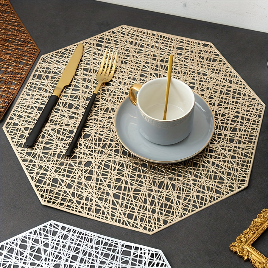 6pcs Plastic Placemats Octagonal Messy Silk PVC Non-slip Heat Insulation Mat