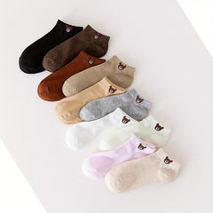 10 Pairs Cartoon Bear Print Socks & Lightweight Low Cut Ankle Socks