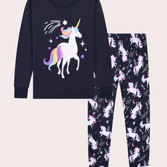 Kids Unicorn Print Pajama Set Long Sleeve Top & Pants Comfy PJ Girl's