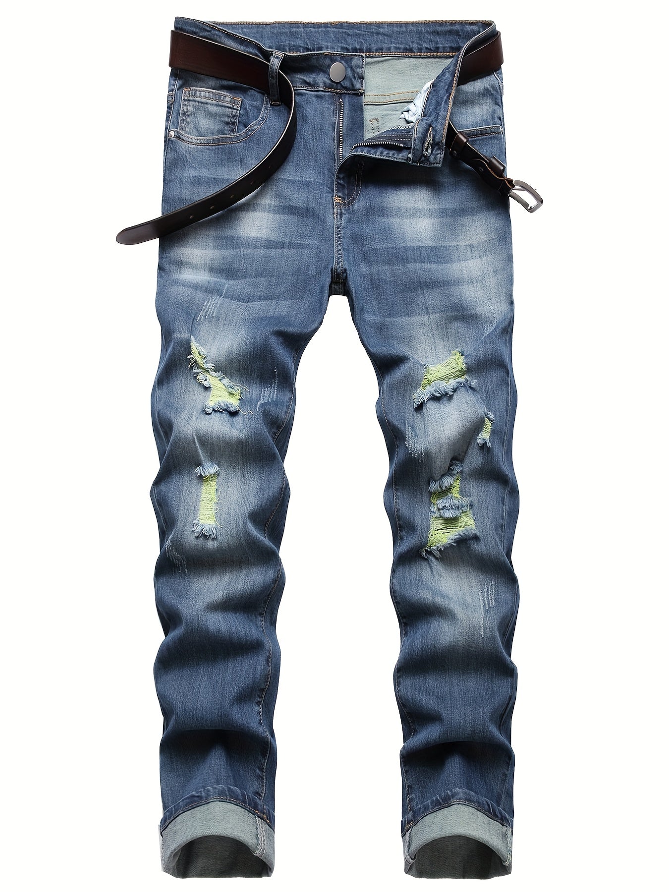 Mens Slim Fit Ripped Jeans Street Style Stretch Denim Pants