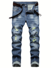 Mens Slim Fit Ripped Jeans Street Style Stretch Denim Pants
