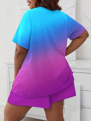 Ombre Coconut Tree Print Plus Size Pajama Set