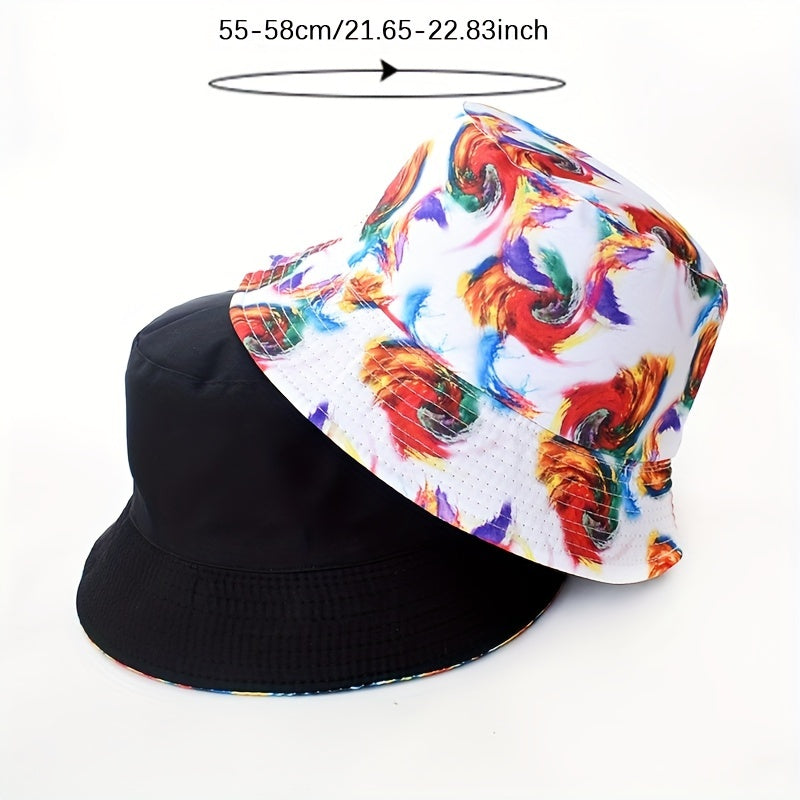 Tie Dye Print Bucket Hat Reversible Basin Hat Unisex Lightweight Fisherman Cap