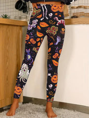 Floral & Skull Print Skinny Leggings Casual Stretchy Leggings