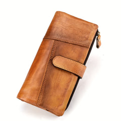 Women's RFID Blocking Wallet Brown Retro Style with Buckle Closure