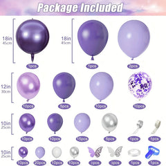 145pcs Purple Balloons Garland Arch Kit Baby Shower Butterfly Decorations