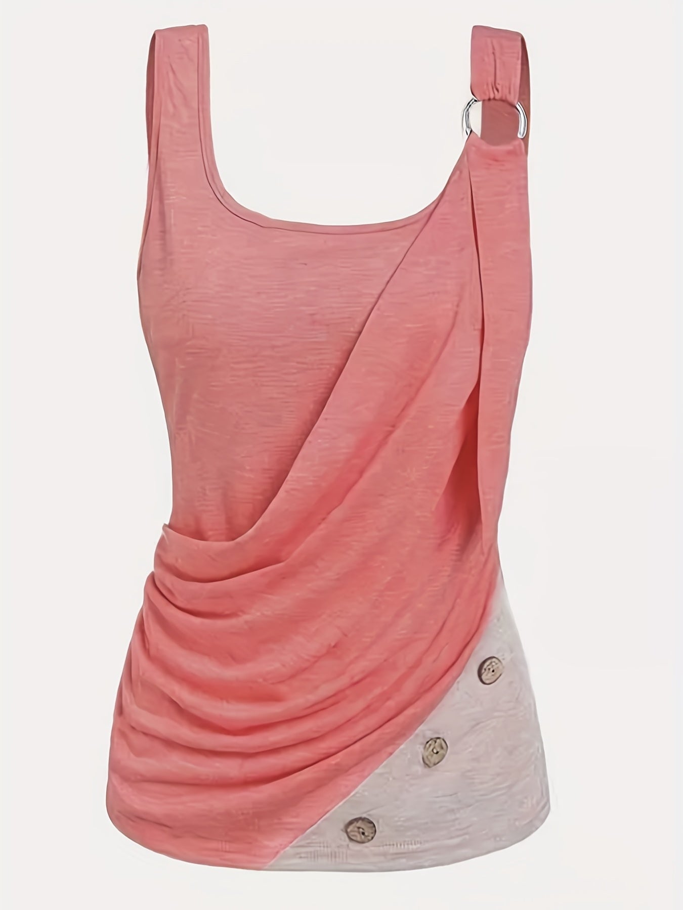 Colorblock Ruched Crew Neck Tank Top Sleeveless Top