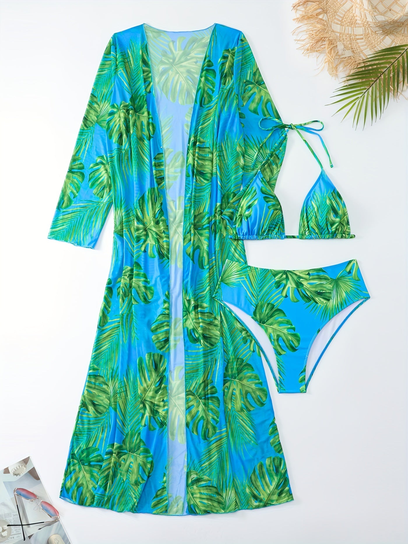 Boho Bikini Set Women's Plus Tropical Print Swimsuit Three Piece Set