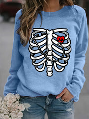 Skeleton Print Sweatshirt Crew Neck Casual Long Sleeve Sweatshirt