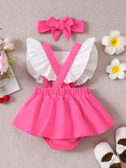 Baby Sweet Contrast Letter Print Flying Sleeve Romper Ruffled Dress