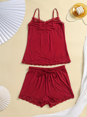 Lace Trim Pajama Set Cami Top & Shorts 2 Piece