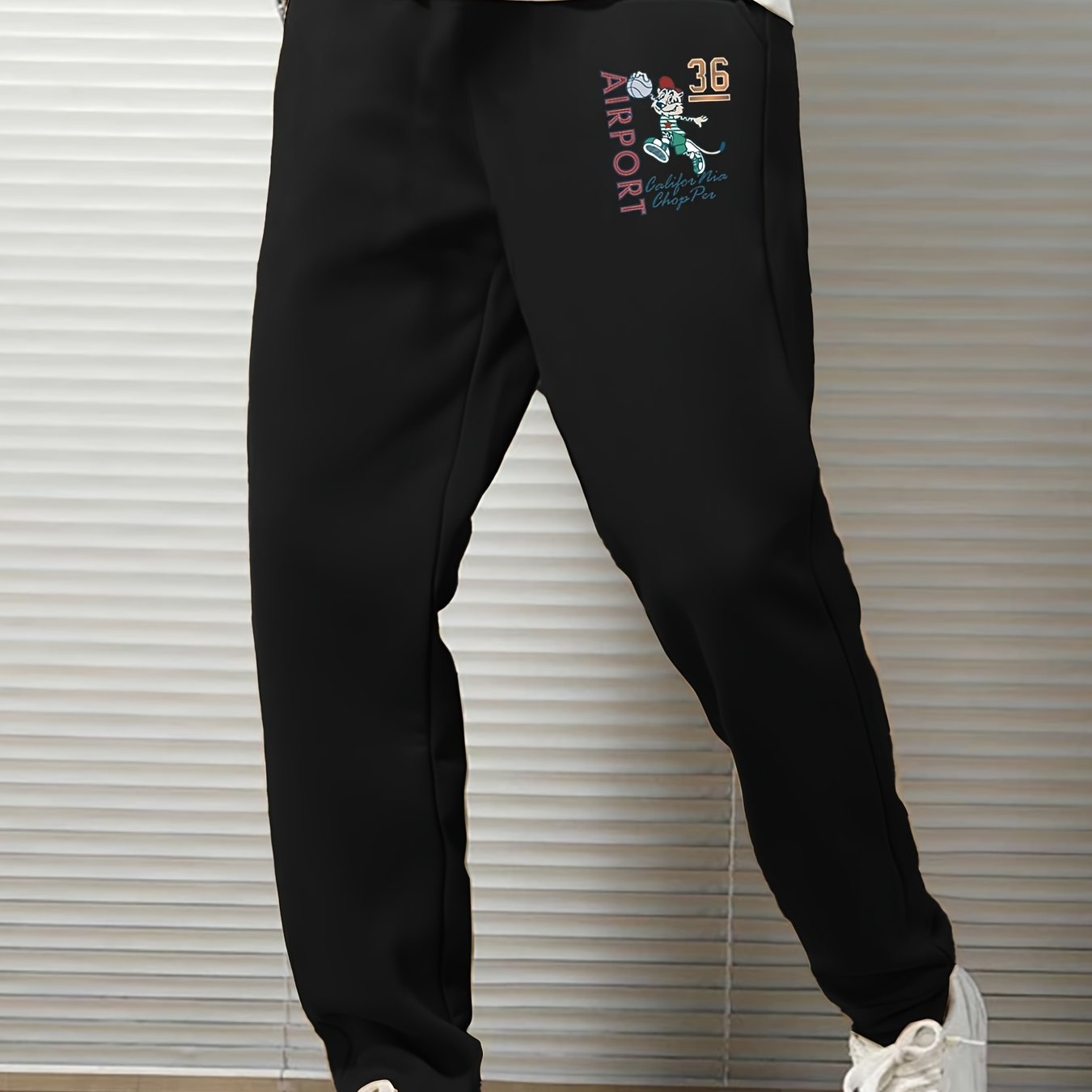 Cartoon Print Men's Sweatpants Drawstring Casual Solid Sweatpants