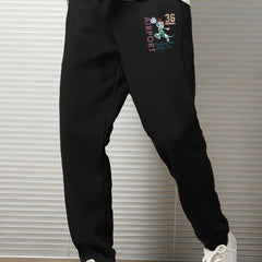 Cartoon Print Men's Sweatpants Drawstring Casual Solid Sweatpants