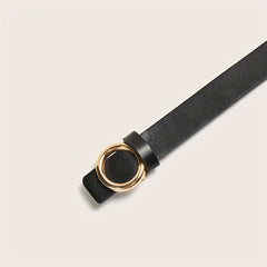 3pcs Round Buckle Leather Belt Set Solid Casual Jeans Pants Belts for Women