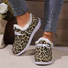 Leopard Print Fleece Snow Boots for Women