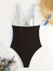 Deep V Neck One Piece Bathing Suit with Cross Back Double Strap