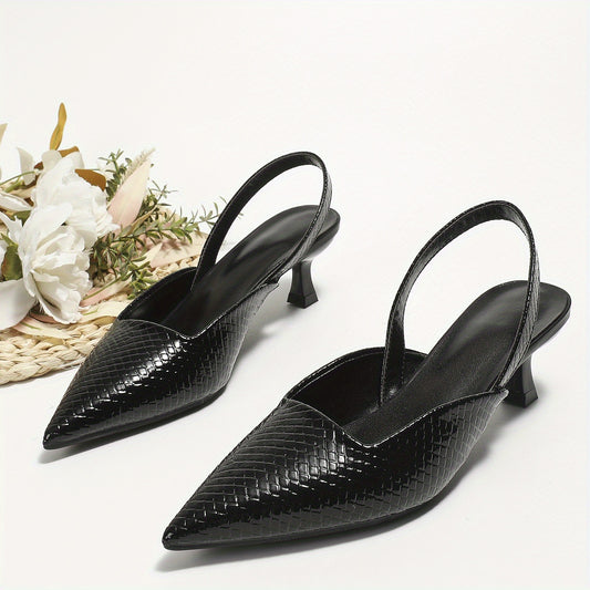 Women's Snakeskin Kitten Heels Pointed Toe Slip On Sandals Slingback Low Heels