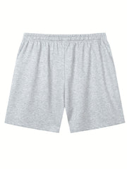 Men's Casual Solid Color Elastic Waist Drawstring Shorts for Summer
