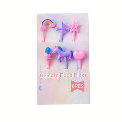 6pcs Unicorn Lunch Box Food Picks, Decorative Reusable Toothpick Set