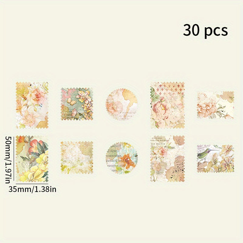 30pcs Flower Scrapbooking Paper Pack, Retro Decorative Craft DIY Papers
