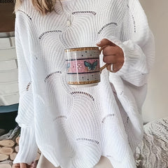 Solid Hollow Out Bat Sleeve Casual Sweater
