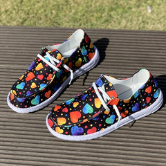 Women's Love Pattern Skateboard Shoes Colorful Lace-up Canvas