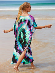 Tie Dye Bat Sleeve V Neck Cover Up Dress