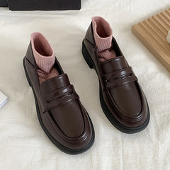 Chunky Low Heeled Loafers Preppy Style Slip On Shoes