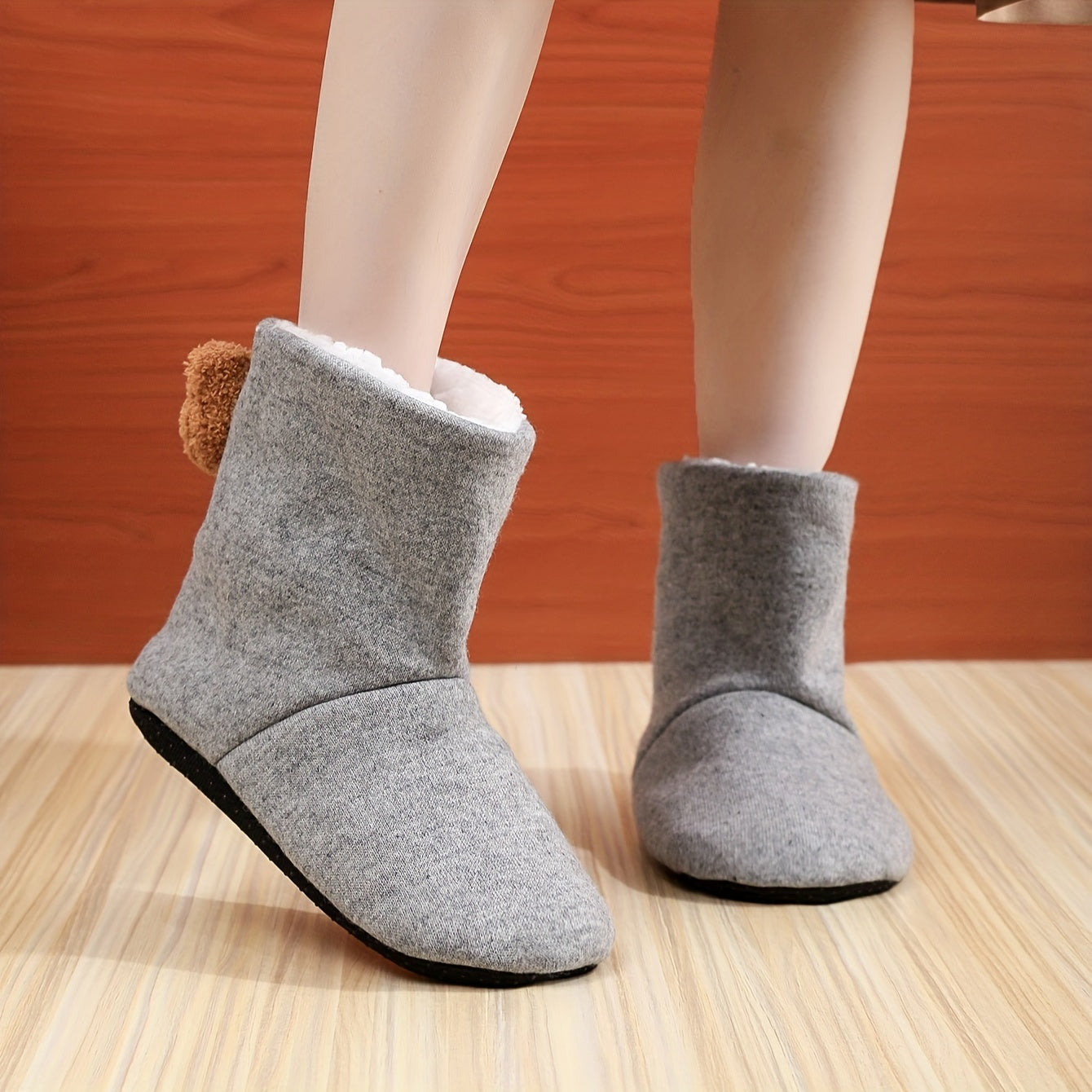 3D Teddy Bear Slipper Boots Plush Lined Winter Home Slippers
