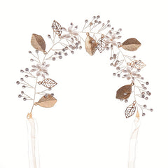 Faux Pearl Crystal Leaf Headband Golden Wreath Hair Accessories