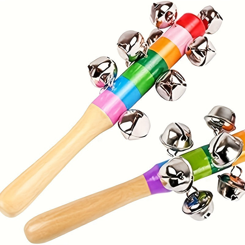Colorful Wooden Jingle Bell Stick Music Toy