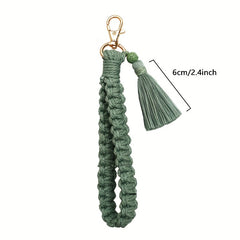 Boho Braided Bracelet Keychain Tassel Key Ring Purse Bag Charm