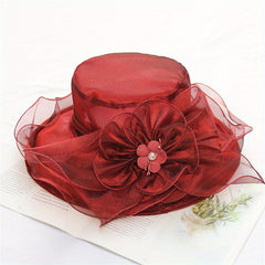 Ruffles Sun Hat Flower Decor Organza Church Derby Hats Mesh Travel Beach Hats