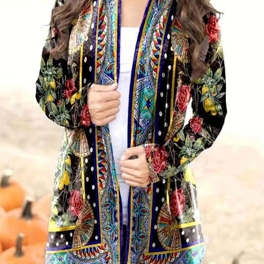 Geometric & Floral Print Cardigan