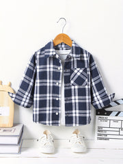 Plaid Shirt Button Down Lapel Long Sleeve Kids Clothes