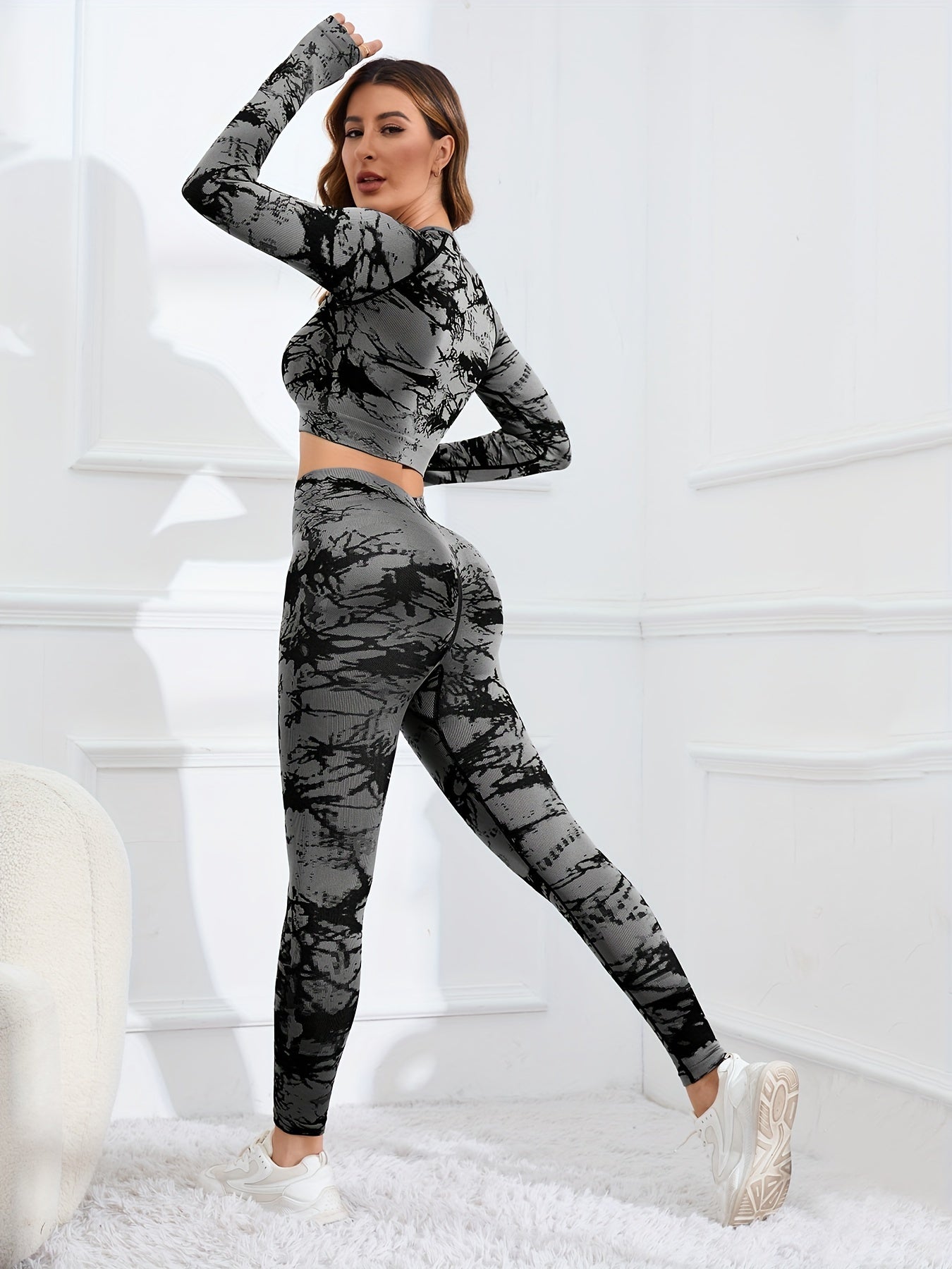 Tie Dye Yoga Set Long Sleeve Top & Butt Lifting Leggings