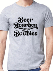 Men's Beer & Bourbon Print T shirt Casual Slightly Stretch Breathable Tee
