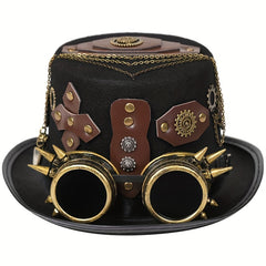 Steampunk Top Hat with Goggles for Halloween Cosplay