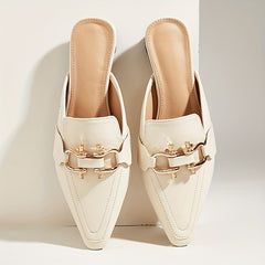 Pointed Toe Mules with Metal Buckle Detail