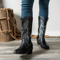 Women's Embroidered Square Toe Cowgirl Style Knee High Boots